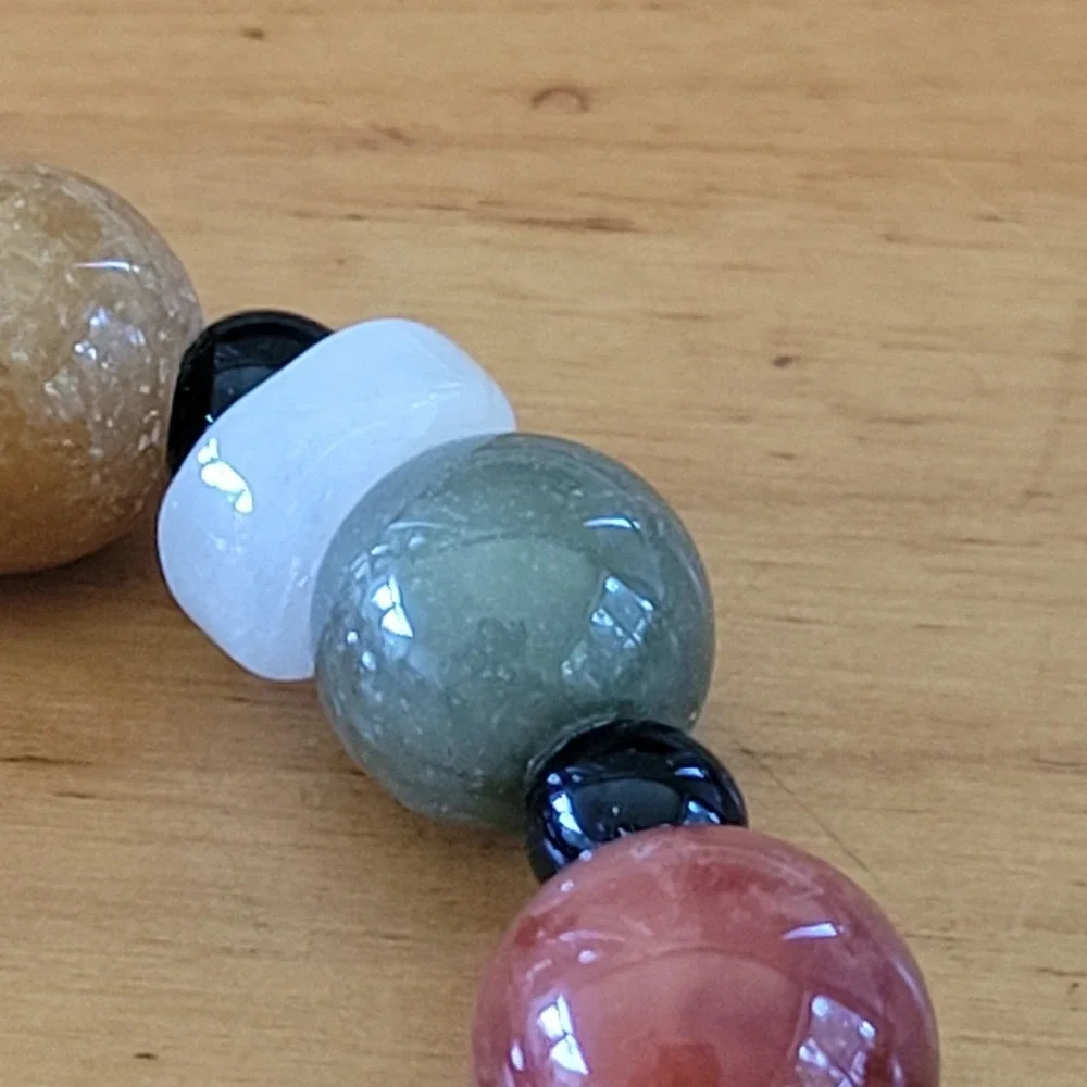 Jade Mixed Gemstone Adjustable Bracelet Pair Rose Quartz Agate Onyx